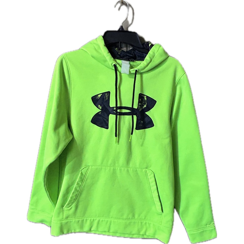 Under Armour Storm Hoodie Mens Small Lime Green Camo Logo Pullover Sweatshirt